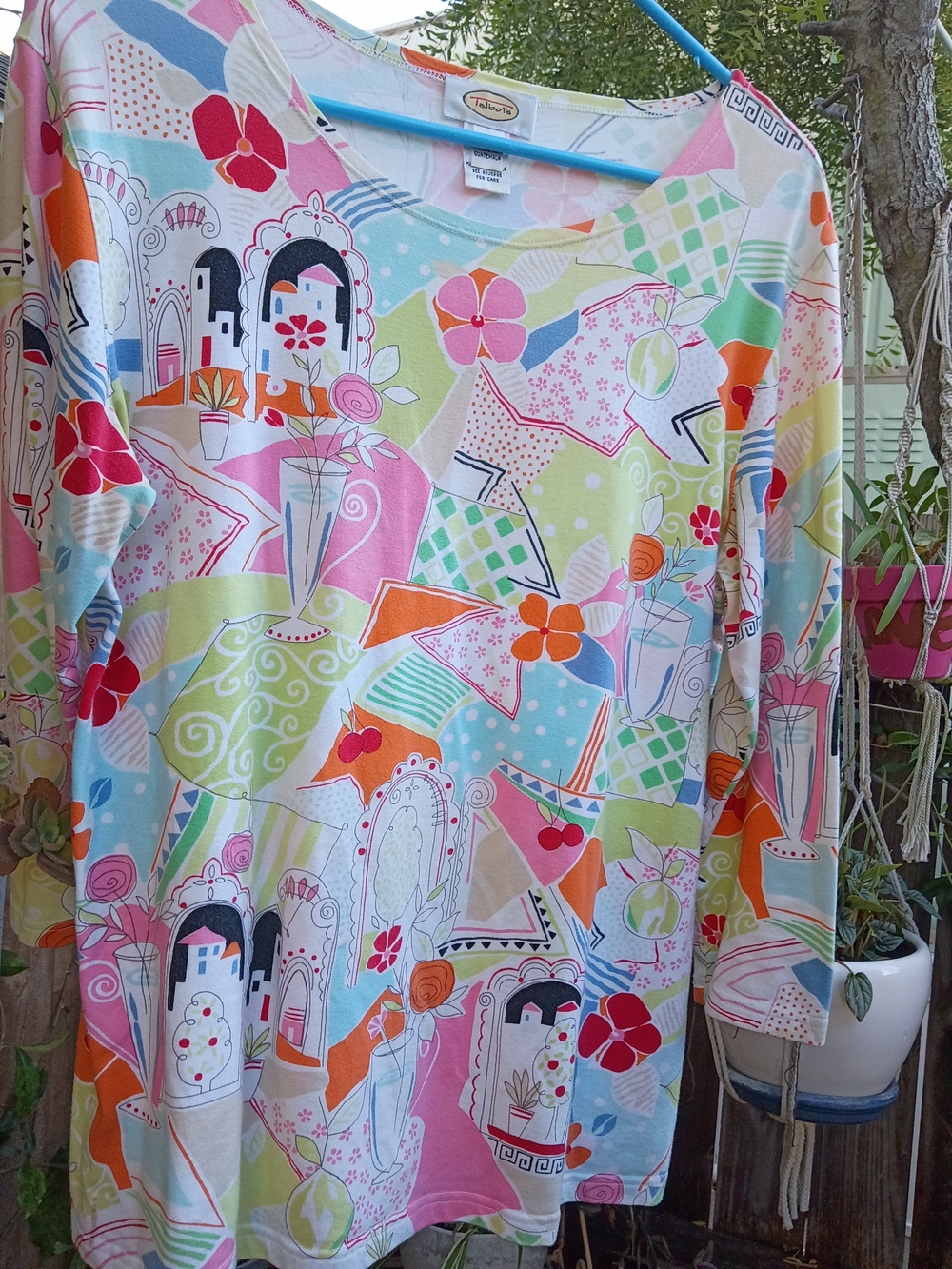 Talbots Multicolor Floral & Geometric Print Long Sleeve Top